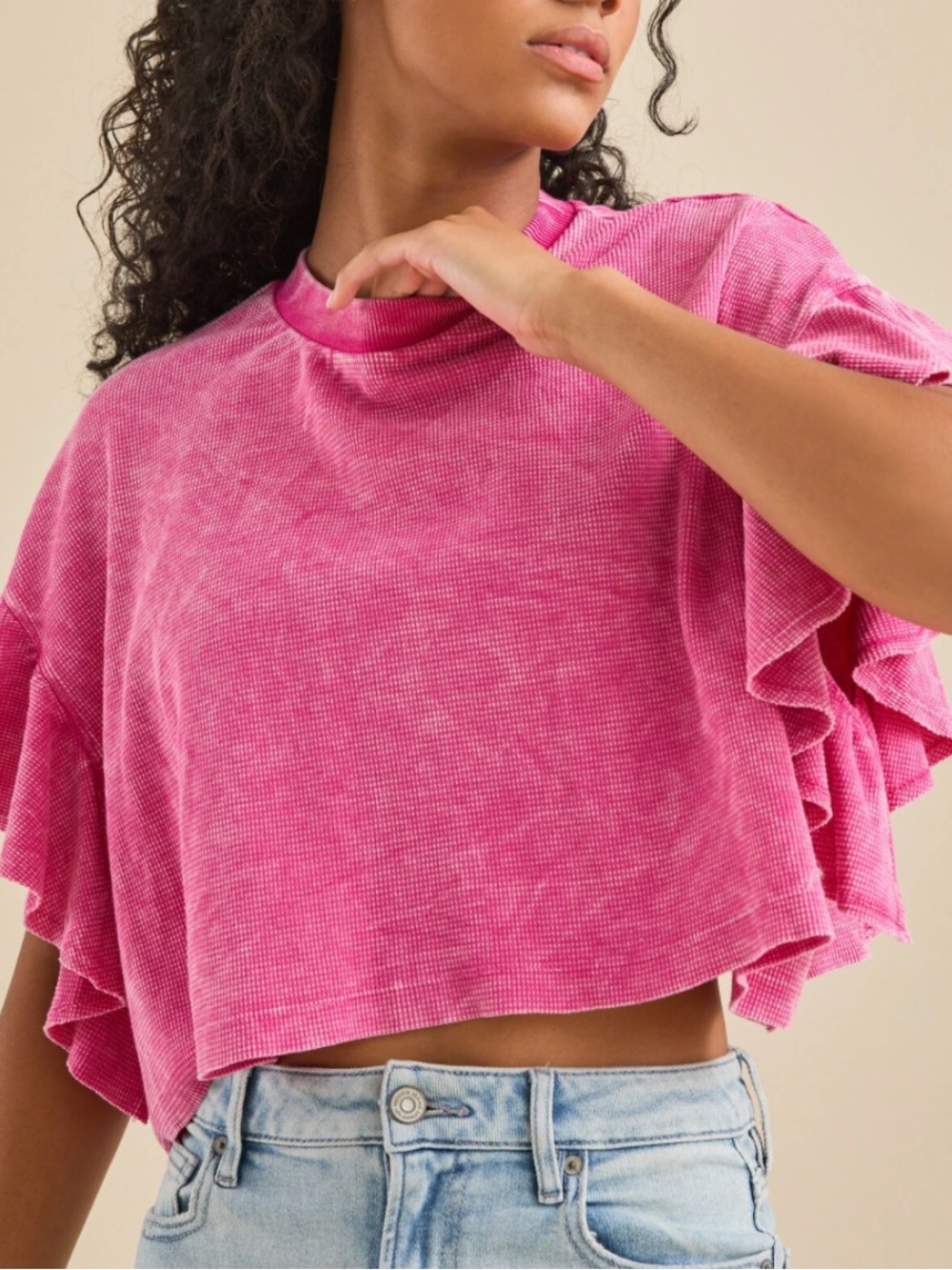 Altar'd State Nessa Flutter Sleeve Top - Shocking Pink